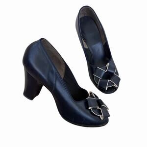 Vintage Antique 1930’s-40’s Navy Leather Heels Pumps Shoes Size 6